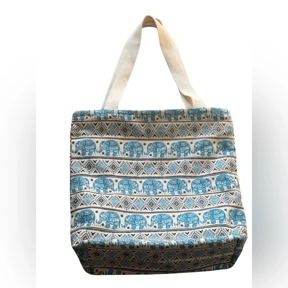 Made In Thailand 100% Cotton Elephant Print Tote Bag